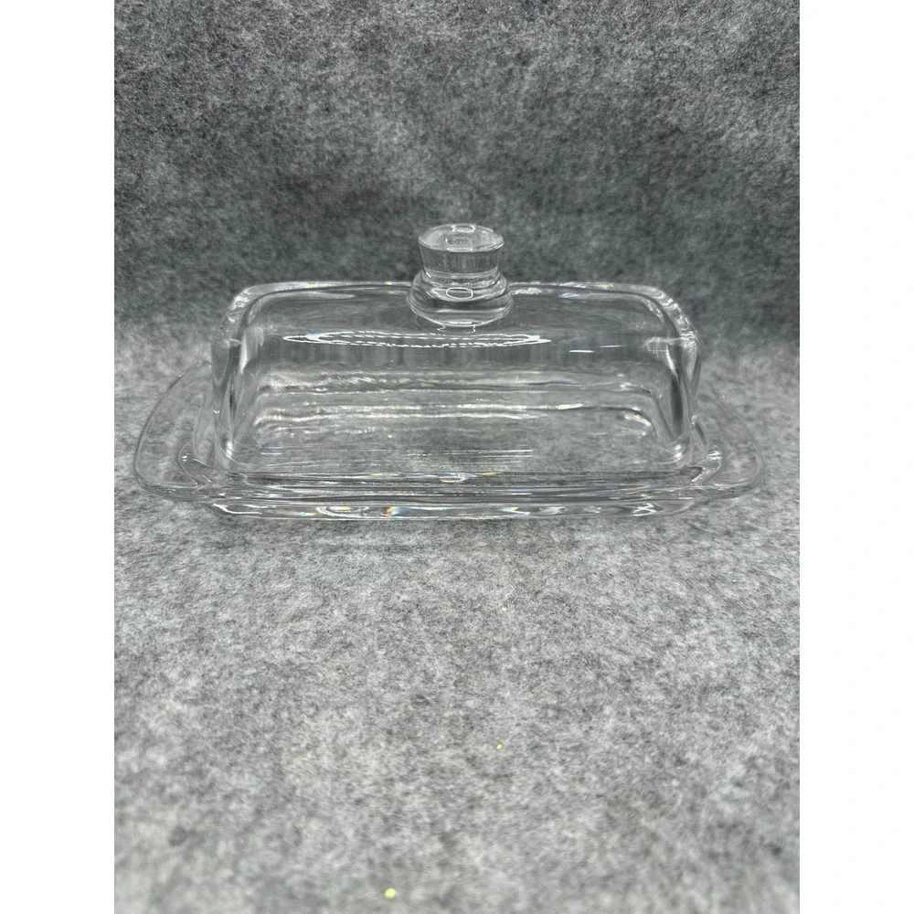 Vintage Clear Glass Butter Dish with Lid Rectangular Covered Serving Tray